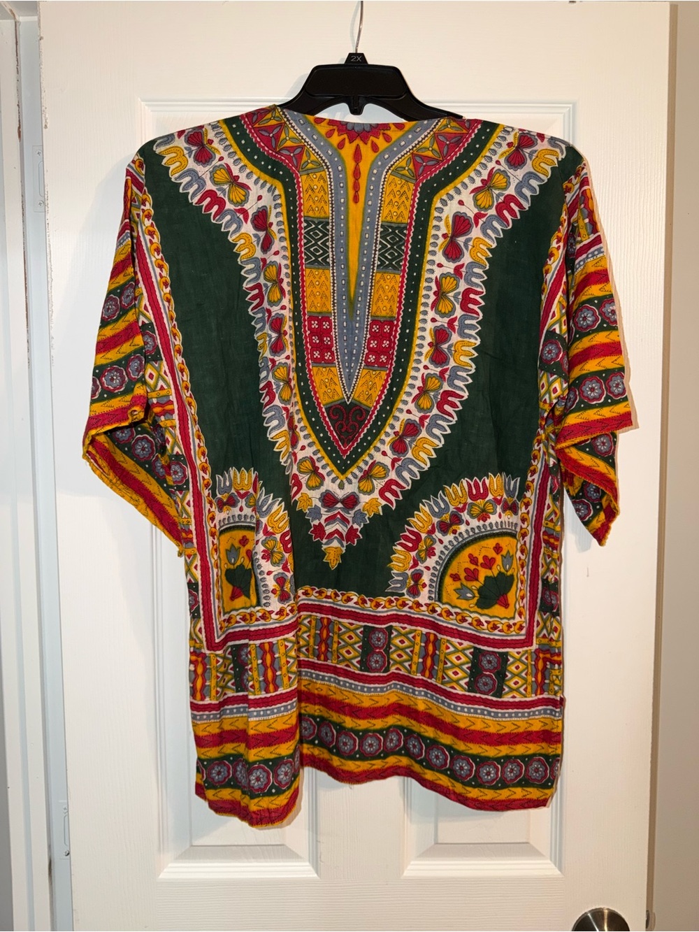 Classic Green Cotton Traditional Dashiki Tunic Top XL Y2K Boho